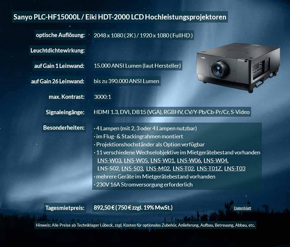 Angebot für Projektormiete 2K FullHD LCD Hochleistungsprojektor Sanyo HF15000L für 750 € + MwSt.