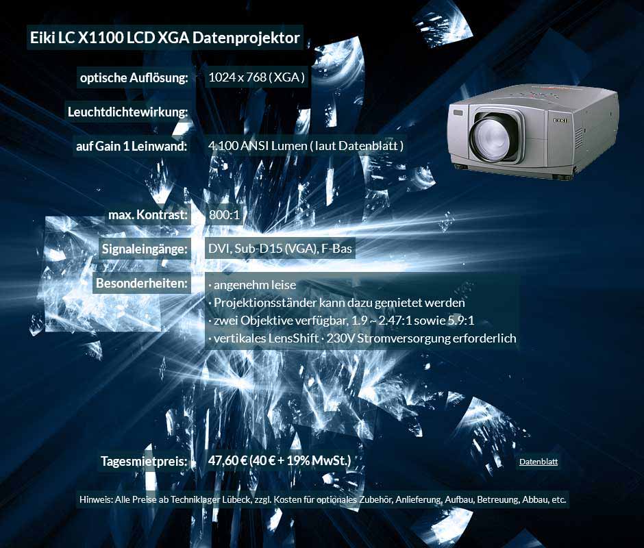 Datenprojektor Miet-Offerte für Eiki X1100 LCD XGA Datenprojektor zu einem Mietpreis je Tag von 40 Euro + Mehrwertsteuer